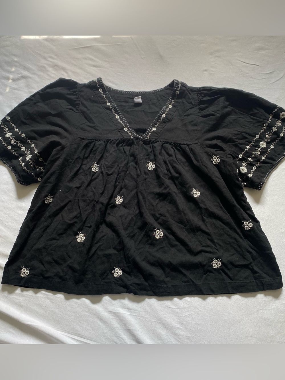 Black Embroidered V-Neck Women’s Top